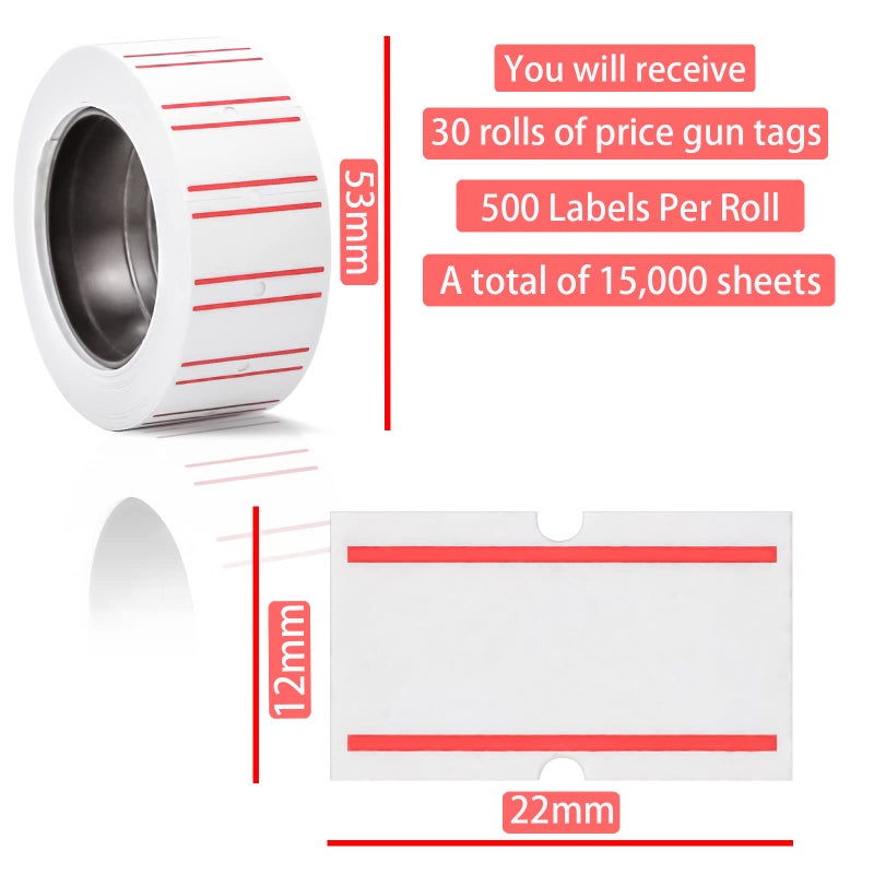 MotBach 15000Pcs 30Rolls Price Stickers Price Tags Labels for Mx-5500 Labeller, White Price Gun Labels Stickers Tags White Pricemarker Machine Sticker Label tag - Image 2